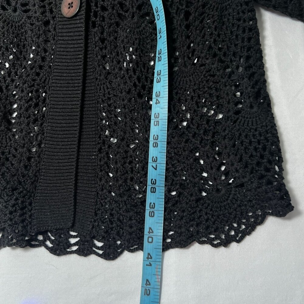 Lafayette 148 Open-Knit Cotton-Blend Duster Cardigan Black Longline Sweater Med - Picture 6 of 9